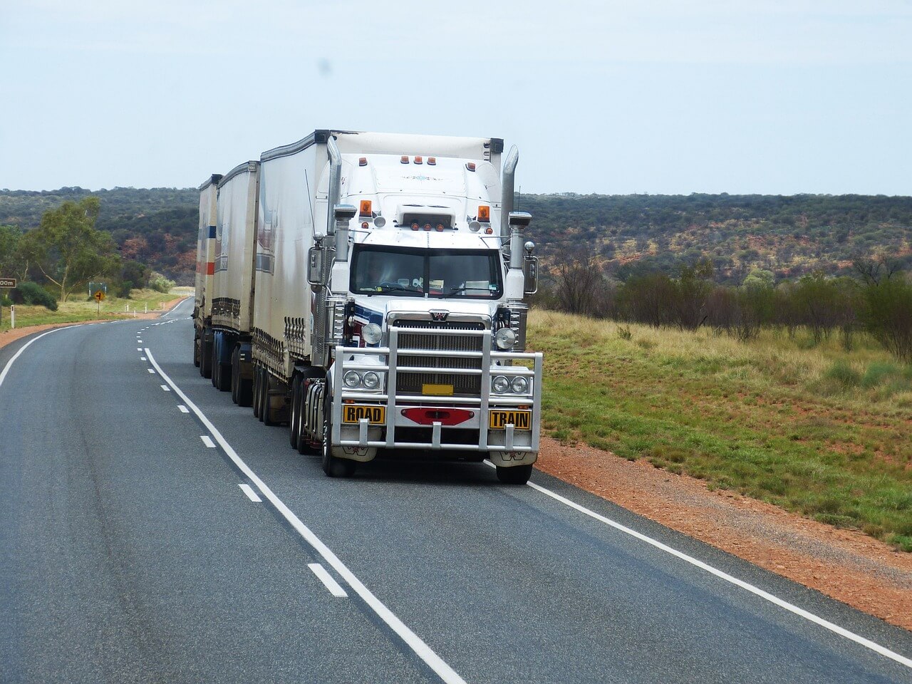 Semi driving on a normal road